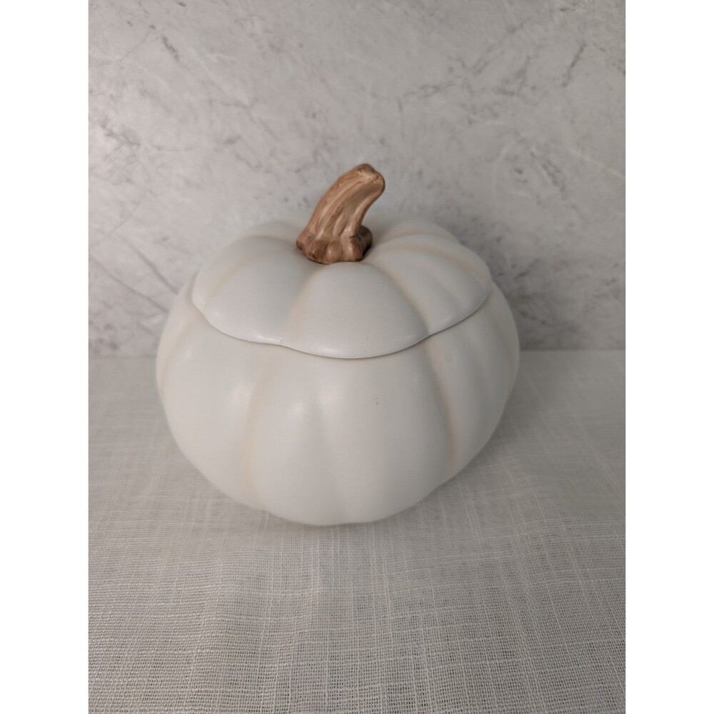 Teleflora Halloween Enchanted Harvest White Pumpkin Ceramic Cookie Jar 7"